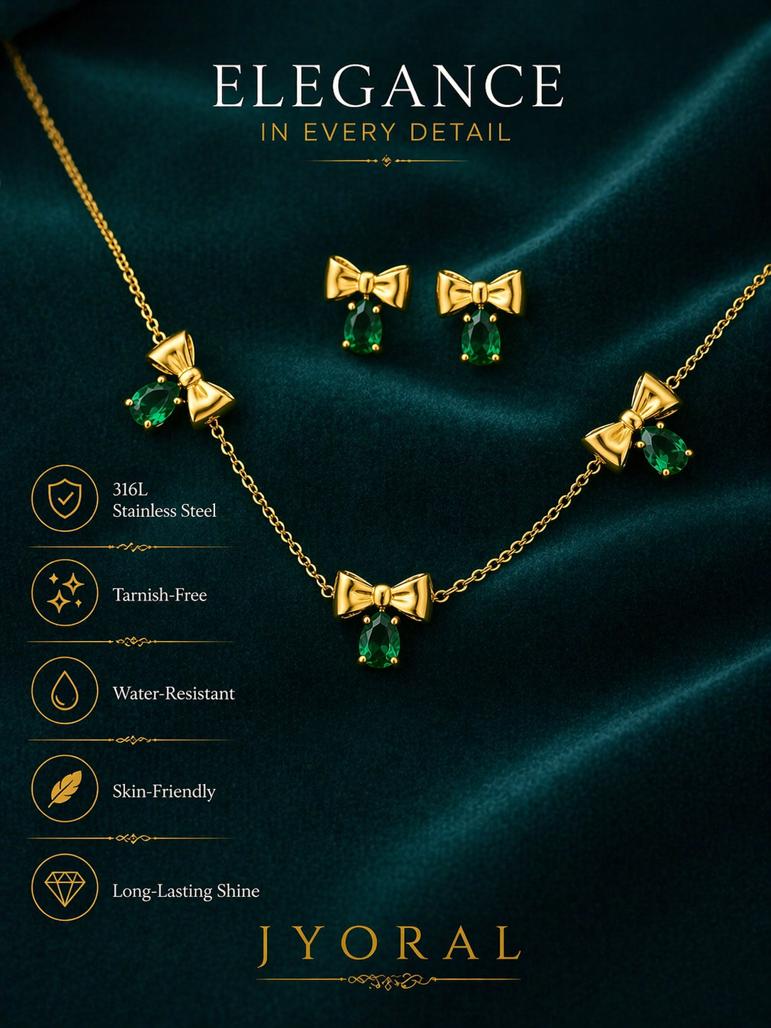 Emerald Bow Charm Set