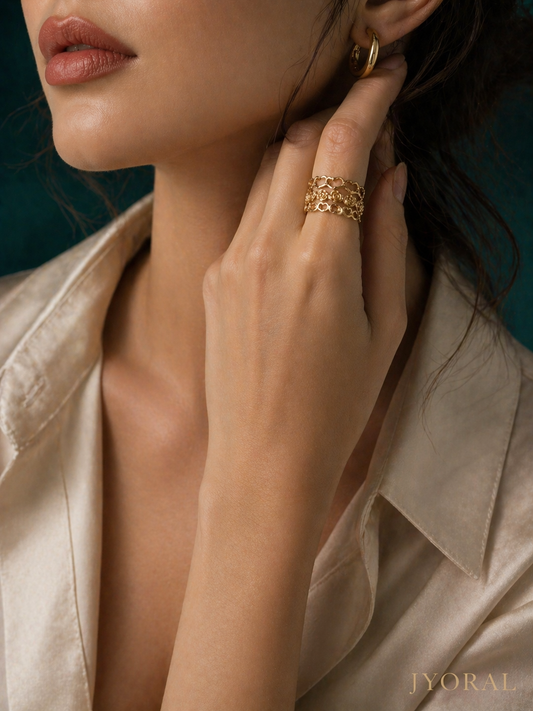 Blush Bloom Heart Ring Stack
