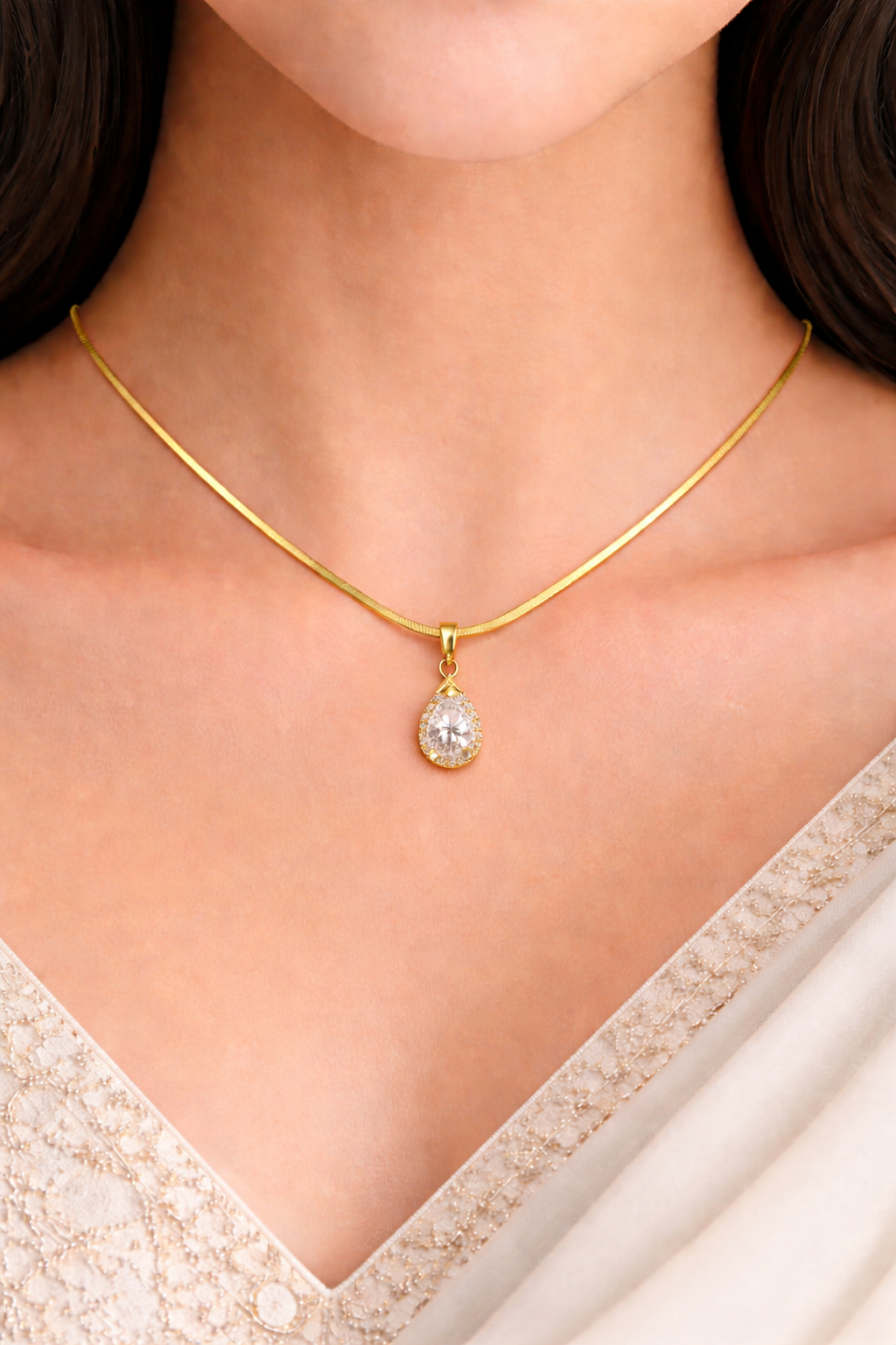 Crystal Teardrop Pendant Necklace