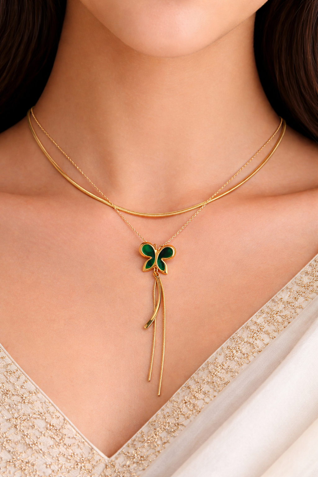 Emerald Flutter Drape Necklace