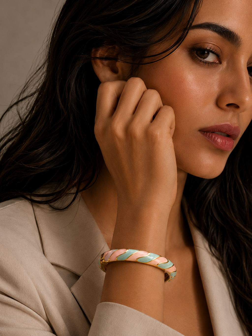 Seafoam Blush Enamel Bangle