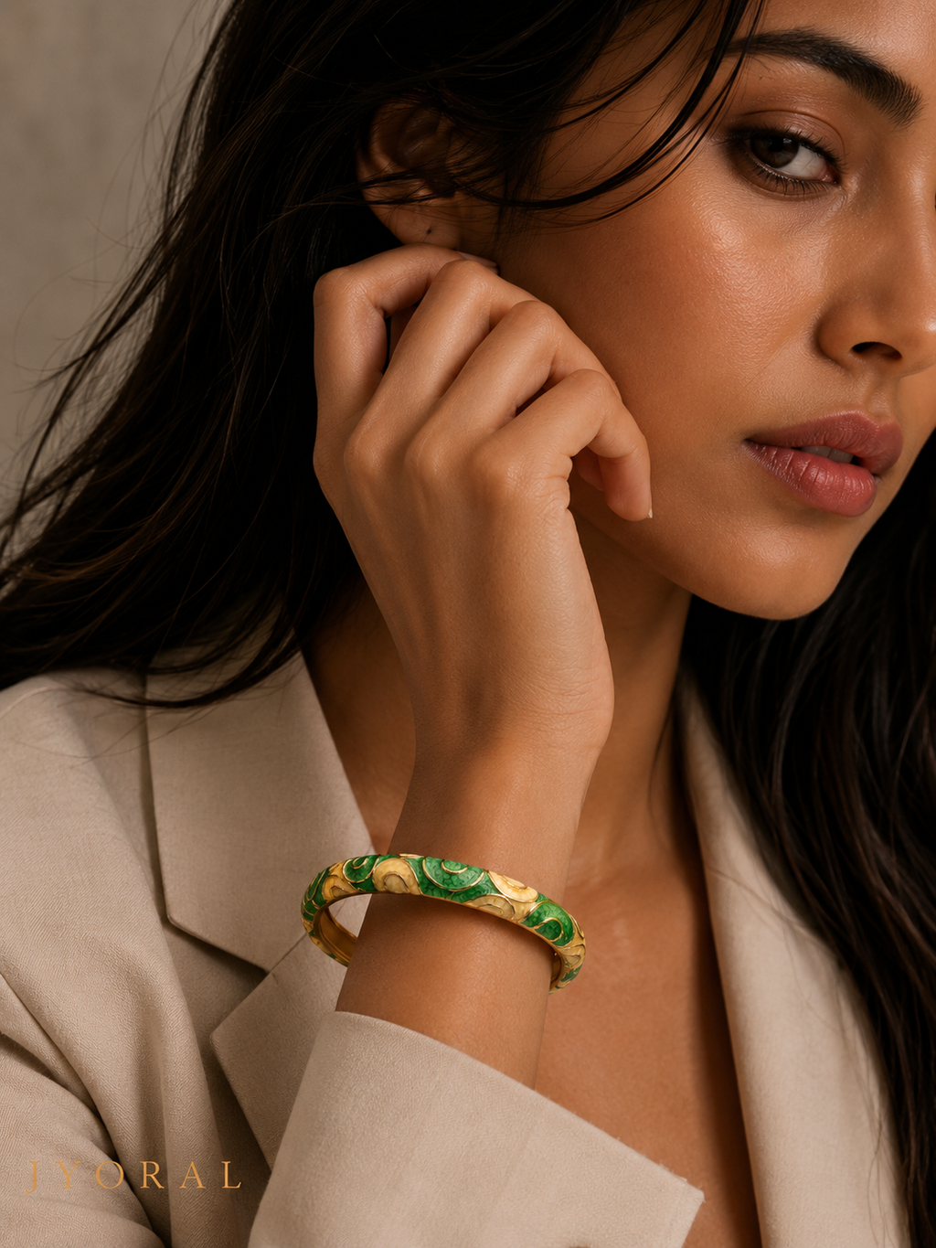 Emerald Bloom Enamel Bangle