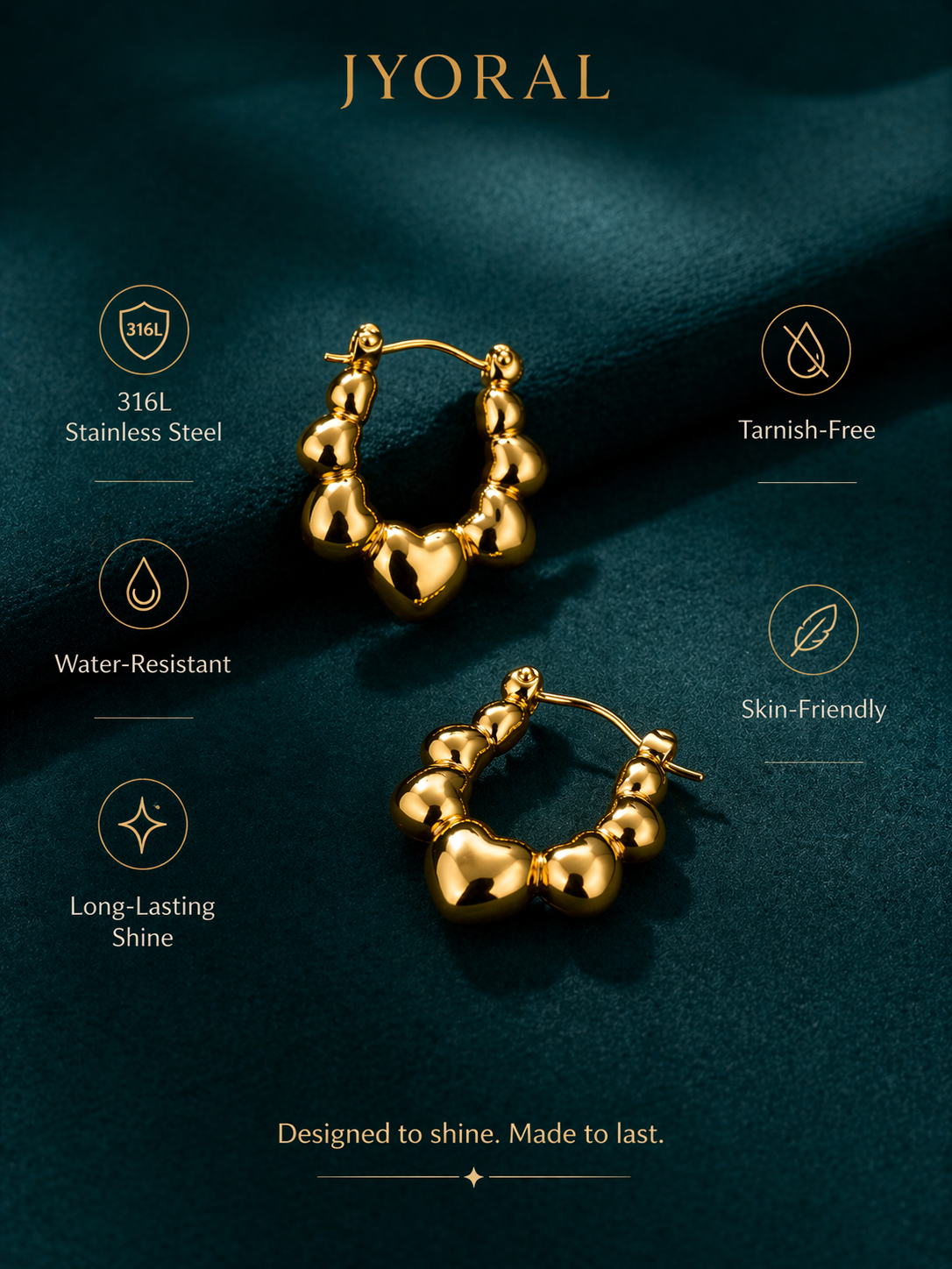 Golden Heart Cluster Hoops